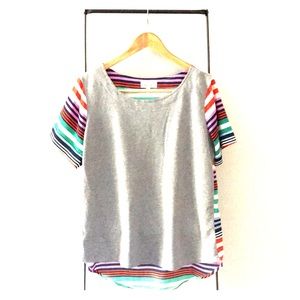 Anthropologie Gray and Multi-Colored Striped Top